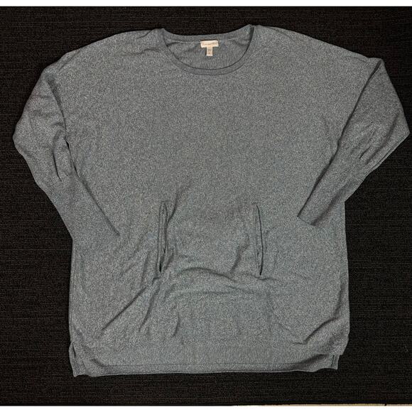 Garnet Hill Womens Sweater Organic Cotton Blue Heathered Kangaroo Pocket Size XL - Picture 1 of 7